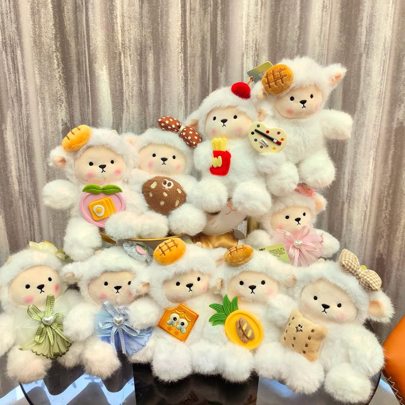 Lamb Sheep Soft Stuffed Plush Playthings Cute Bow Accessory French Fries Bread Egg Animal Plush Doll Gifts Ideal For Girls Eid al Fitr Decoration