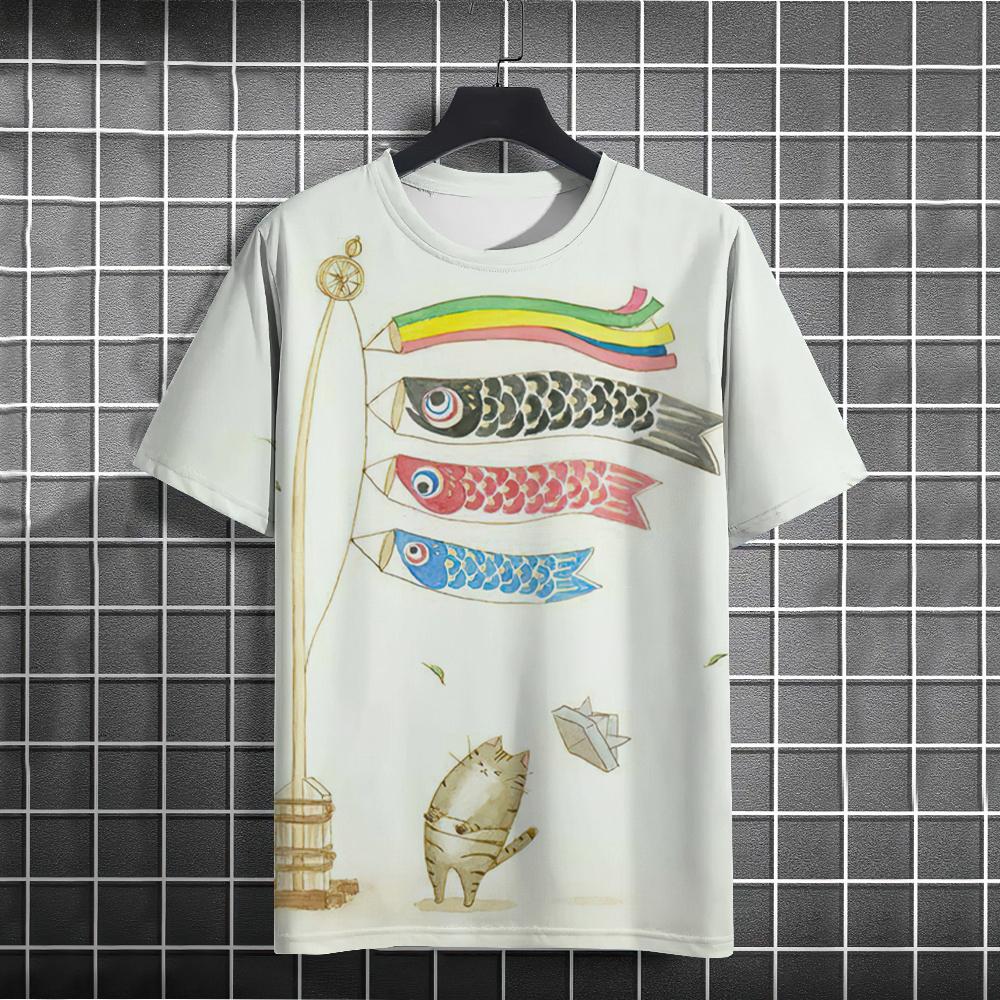 Summer Fun Cat 3D Printed T-shirt Fashion Men's Short Sleeve Trendy Top Hip Hop Harajuku Loose Round Neck Clothing