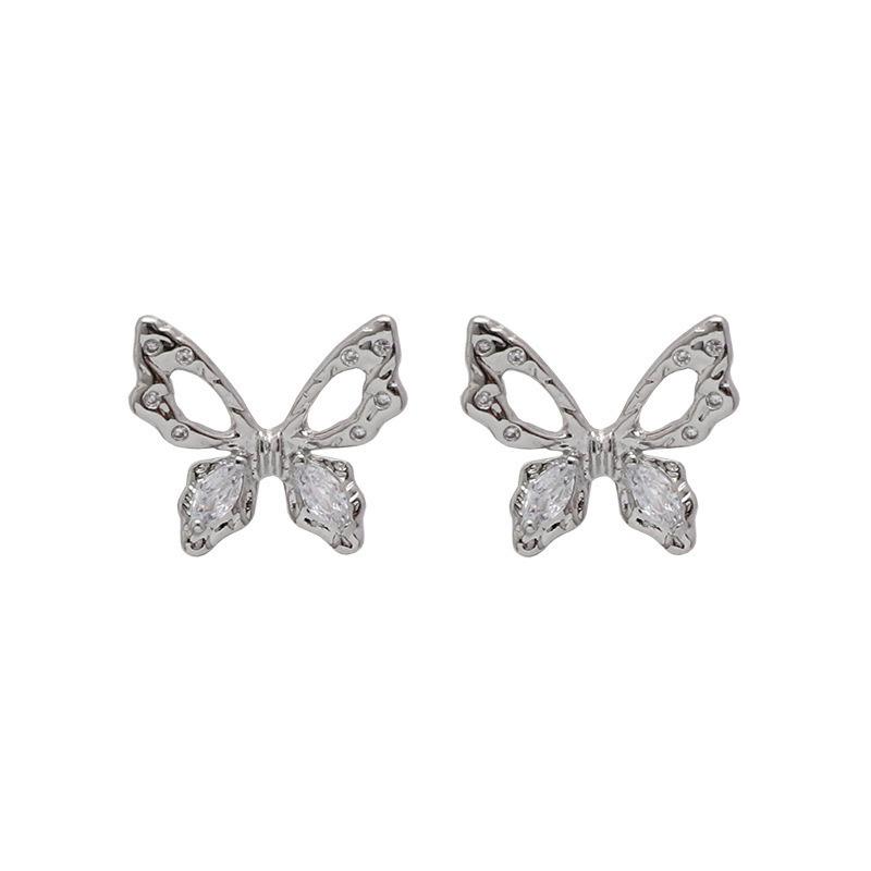 Silver Color Hollow Butterfly Stud Earrings for Women Shiny Crystal Dot Bowknot Elegant Girls Wedding Ear Jewelry brincos