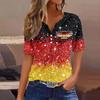 Women's V Neck Short Sleeve Button T Shirt Soccer Print Fan Top World Cup Supporter Apparel Casual Fit Lightweight Fabric