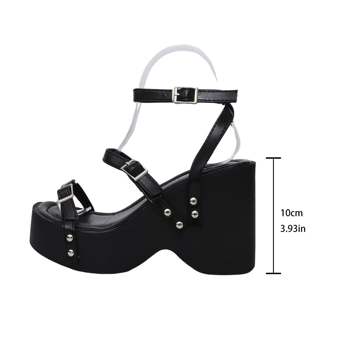 

Muffin platform shoes women s premium sandals 2025 new summer rivet design open-toed platform sandals tide 40 чёрный