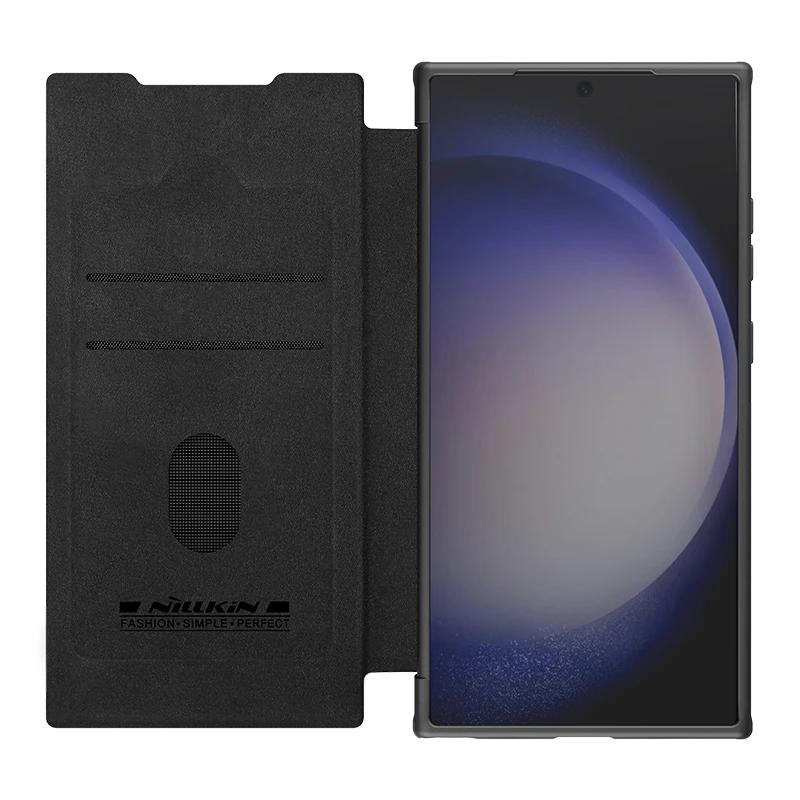Чехол для Samsung Galaxy S24 Ultra NILLKIN Кожаный Чехол-подставка Qin Prop Чехол со шторкой для камеры Для Samsung S24 Plus Чехол-книжка For Samsung S24 Plus чёрный