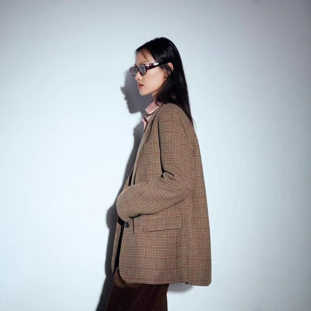 Women's 2024 Autumn/Winter European & American Style French Plaid Wool Blend Blazer