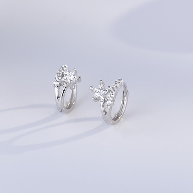 

New Fashion 925 Silver Minimalist Mini Star Ear Buckle for Women Gril Shinny Zircon Hoop Earrings Jewelry серебряный