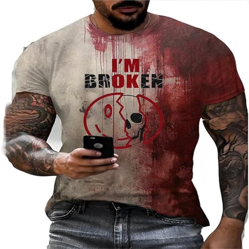 New Summer Short Sleeve Men's D Letter Halloween Theme Digital Printing T-Shirt Men