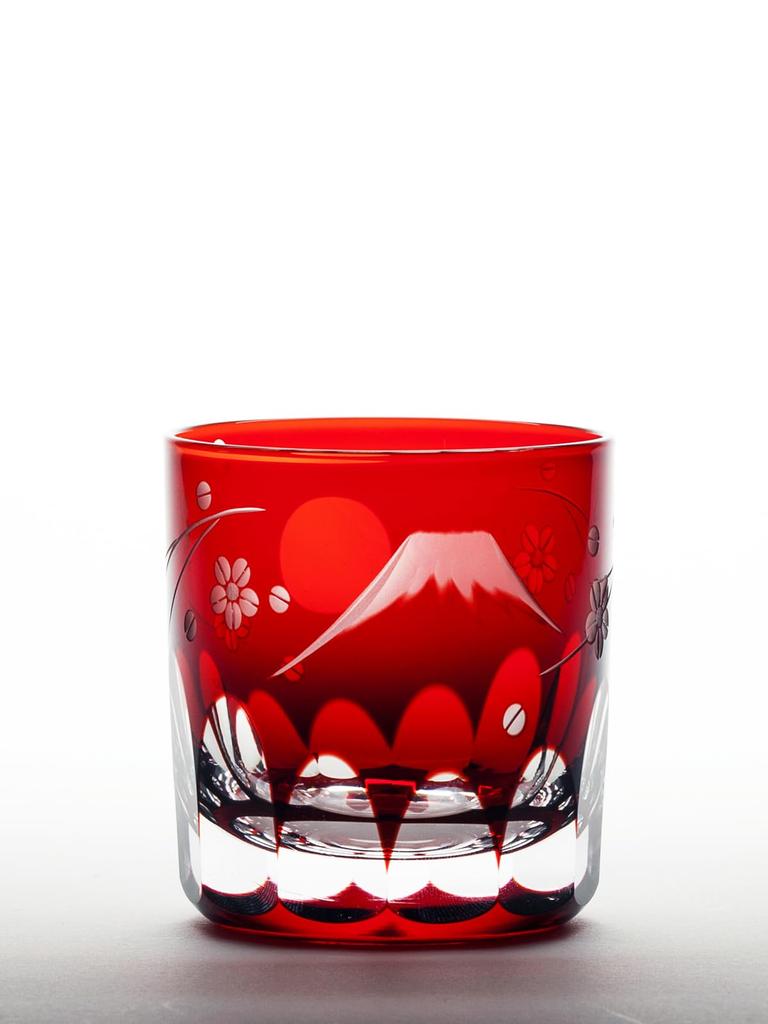Glass Workshop Saiho Edo Kiriko Shochu Glass Rocks Glass Tumbler Glass Glass Cup Red Fuji Cherry Blossom Pattern Made In Japan Wooden Box Kiriko Gift