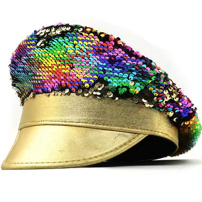 Luxury Colorful Sequined Wedding Hat Gold Leather Brim Ladies Photography Hat Cap Flat Top Hat Performance Hat