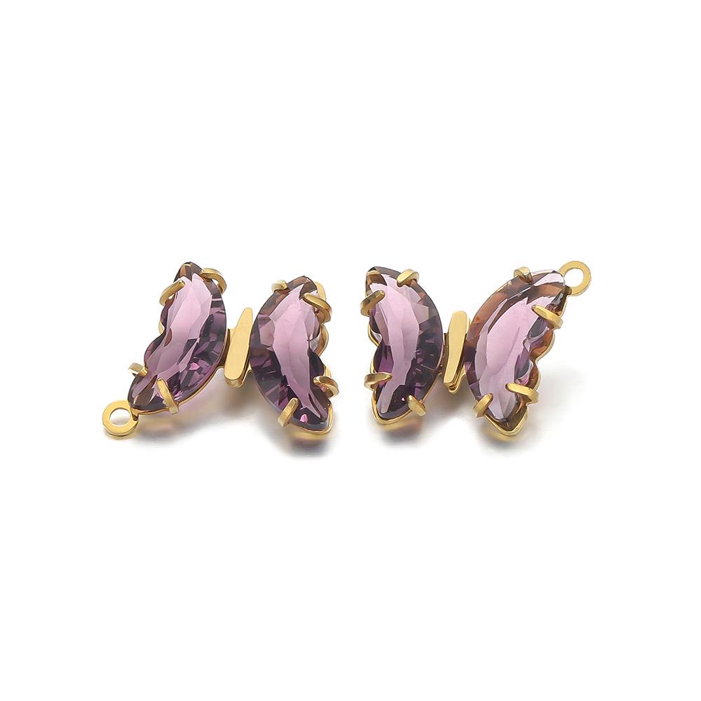 5pcs Stainless Steel Transparent Crystal Glass Butterfly Charms for DIY Jewelry Exquisite Necklace Findings Earrings Making