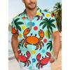 Men's Stylish Tropical Ocean Short Sleeve Shirt - Octopus Crab Turtle Starfish Print Casual Top For Beach Vacation Wear