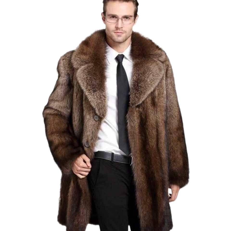 2025 Herren Braun Nerz Mittellang Business Casual Mantel - Übergröße erhältlich