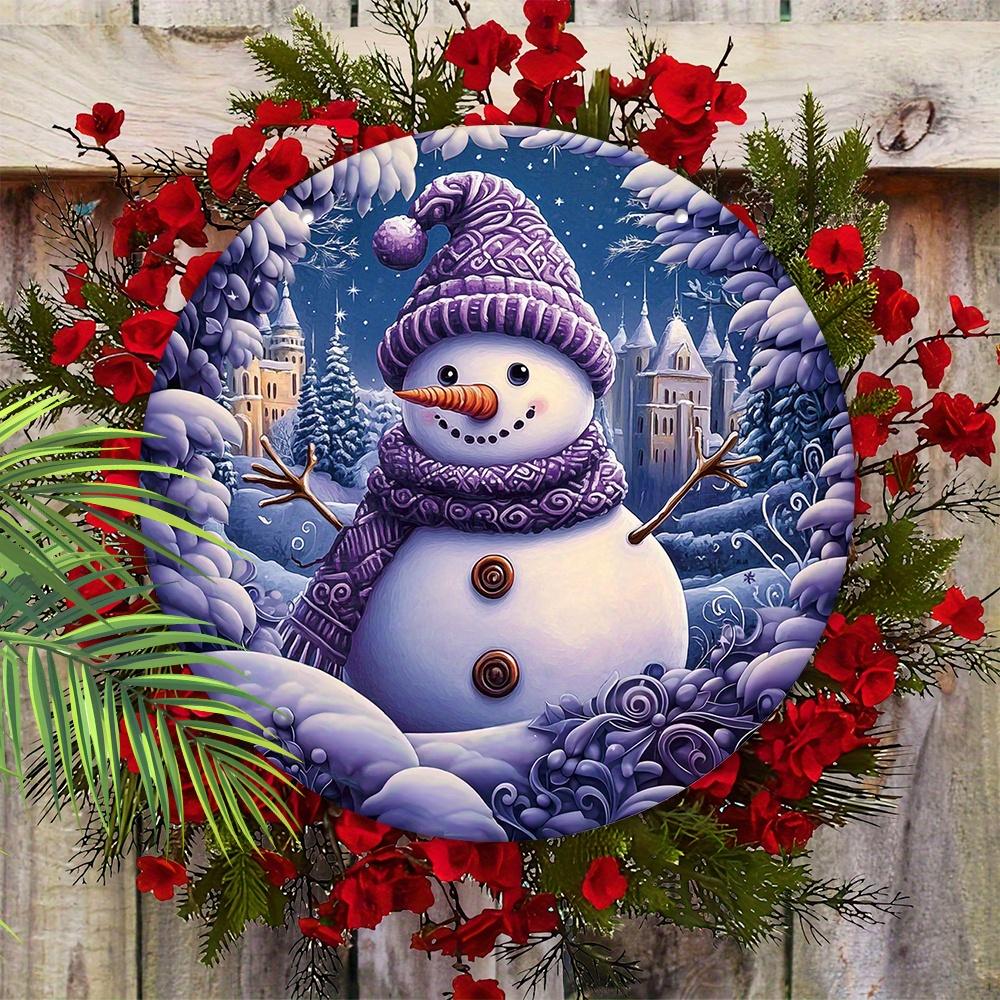 Entzückendes Schneemann Weihnachts Holzschild, Warmes Winter Rundes Weihnachtsornament für Haustür Wandbehang Dekor, Ideales Weihnachtsgeschenk