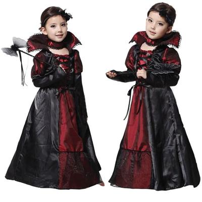 Kids Boys Girls Cosplay Halloween Ghost Bride Puff Sleeve Dress Children Carnival Party Gothic Vampire Black Ribbon Costume Set