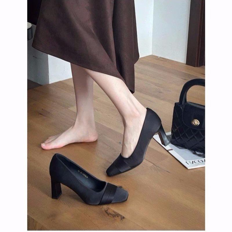 Temperament French Sweet Round Toe Shallow Bow Low Heel Mary Jane Single Shoes for Women 35 чёрный
