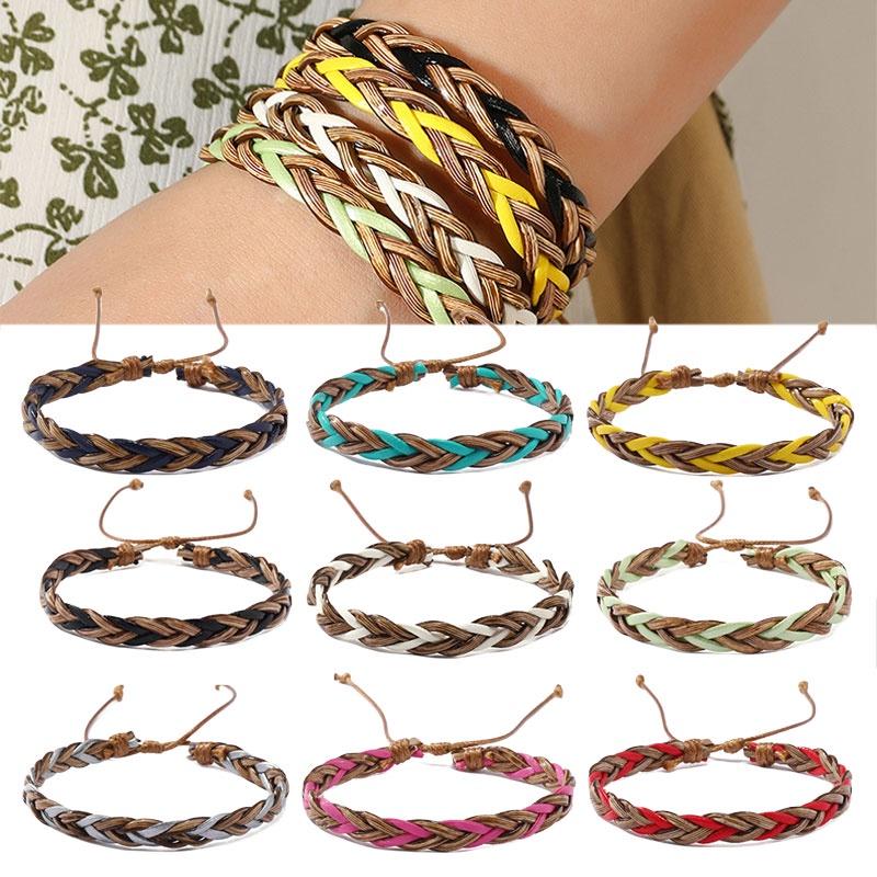 Pu Boho Chic Leather Woven Hand Bracelet Retro Womens Christmas Gift Jewelry