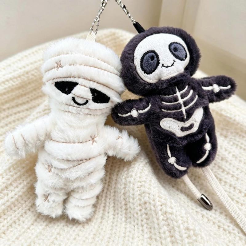 Halloween Skull Mummy Plush Toy Keychain Creative Stuffed Doll Bag Pendant Funny Holiday Gift Party Favors