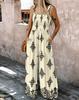 2026 Sommer Damen Jumpsuit mit Aufdruck, Trägern, Tasche, gerafftem Oberteil und weitem Bein
