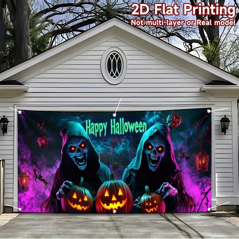 1 piece of 2D curtain banner, 2D flat-print Halloween garage banner