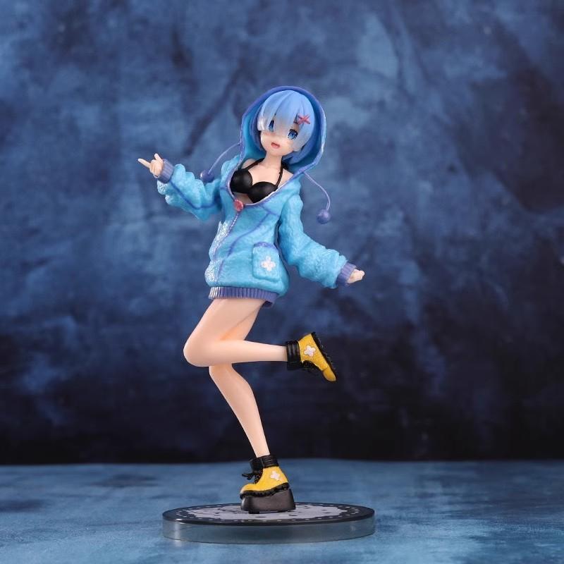 Re:Zero Rem Hoodie Action Figure 22cm PVC Anime Exquisite Statue Standing Pose Collectible Model Toy Desktop Ornament Boxed Gift