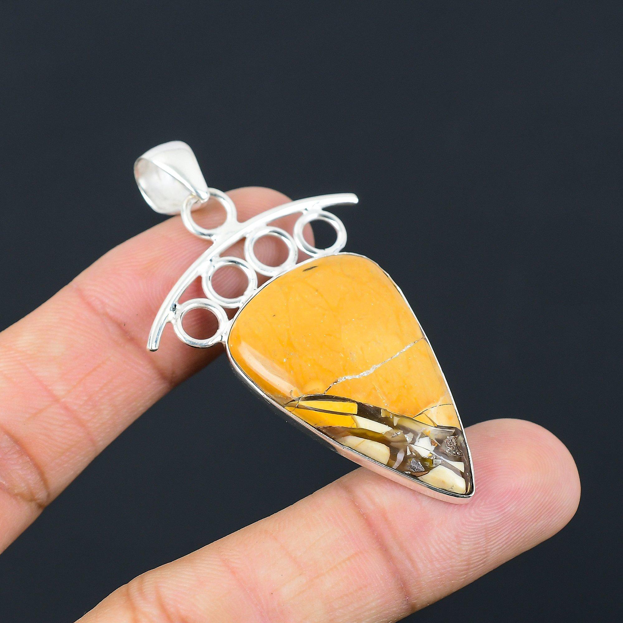 Pear Brecciated Mookaite Gemstone Birthday Art Deco Pendant Jewelry 925 Silver