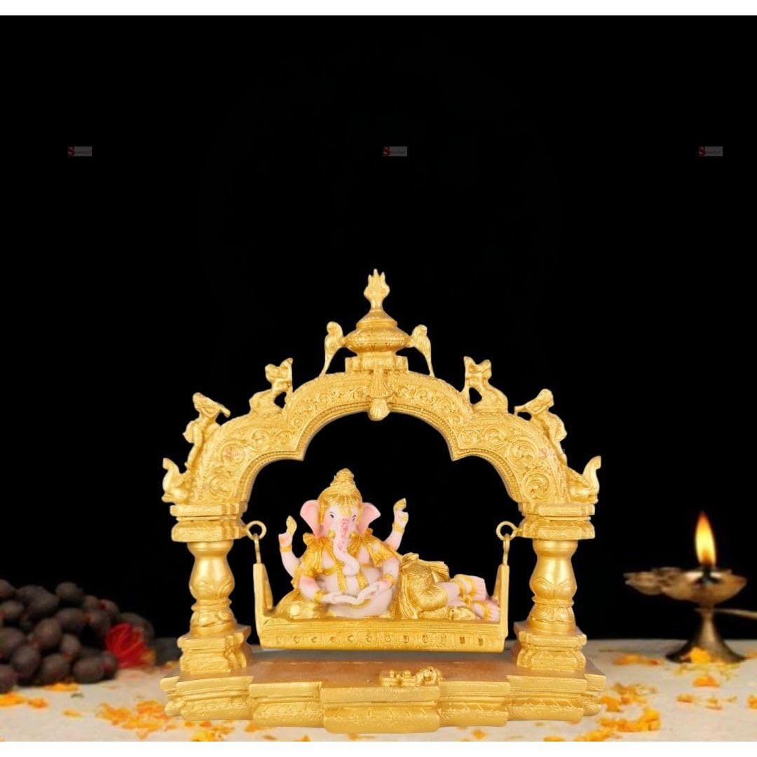 

1 шт. Идол Шри Ганеши, сидящего на качелях - Декоративная статуэтка и идолы Господа Ганеши для домашнего декора, офиса и пуджи,