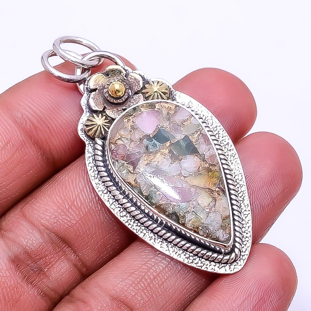 

Медный турмалин - двухцветное бразильское окисление из стерлингового серебра 925 пробы 1,95 дюйма P6