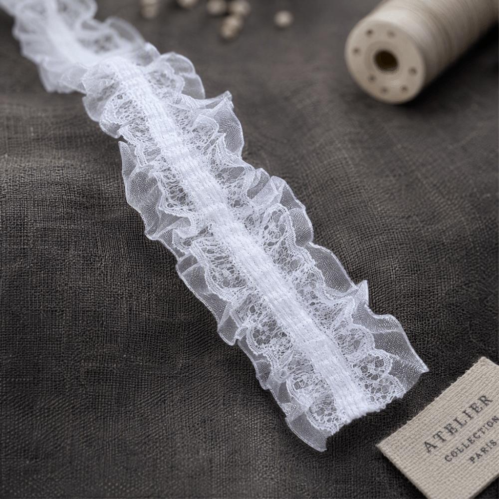 4cm Wide Pleated Lace Trim Double Layers Sewing Lace Trim Fluffy Ruffle Mesh Lace  For Wedding