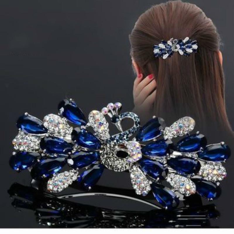 Women Colorful Peacock Hair Clip Barrette Hair Accessories Women Fashion Rhinestone Hairpin Headwear