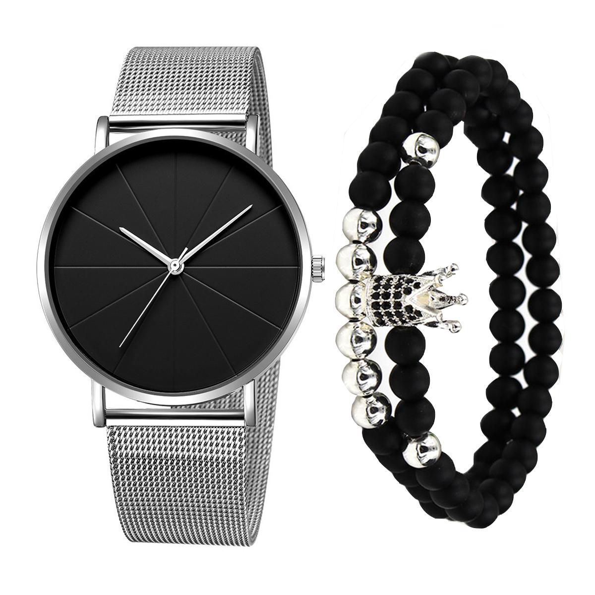 

Новый горячий модный тренд ультратонкие мужские кварцевые часы простые и универсальные сетчатый ремешок студенческие часы с браслетом из бусин серебряный