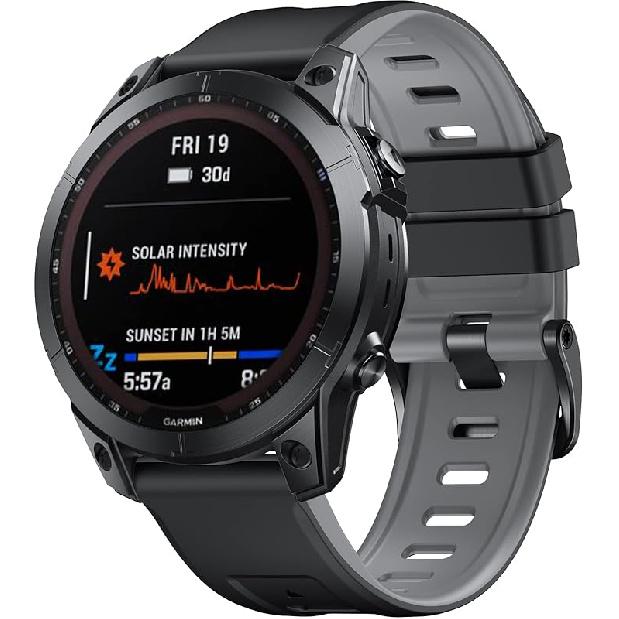 ANCOOL Compatible with Garmin Fenix 7X Band, 26mm Soft Silicone Watch Band Replacement for Fenix 5X/Fenix 6X/Fenix 5X Plus/Fenix 6X Pro/Fenix 3/Fenix Black/Gray