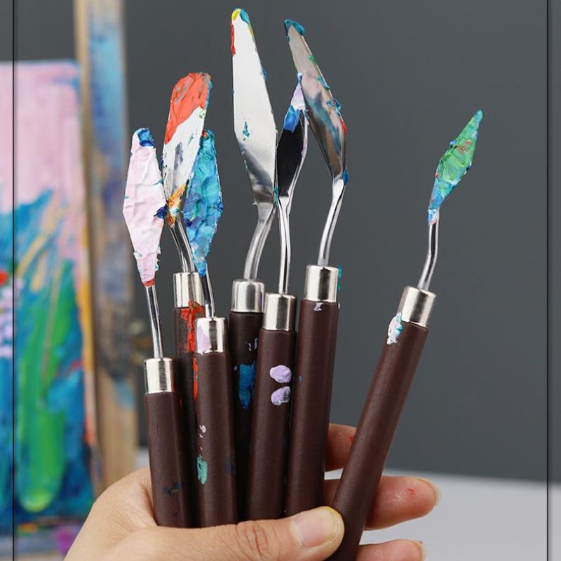 Set di 7 Coltelli per Pittura ad Olio e Acrilico, Spatola in Acciaio Inossidabile, Coltello per Mescolare i Colori, Strumento Raschietto per Mescolare l'Arte