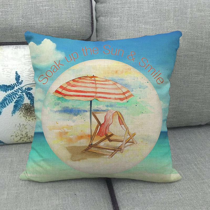 Cartoon Seaside Vacation Digital Printing Short Plush Pillow Covers Decorative For Car Sofa Office Cushion Cover Home Goods