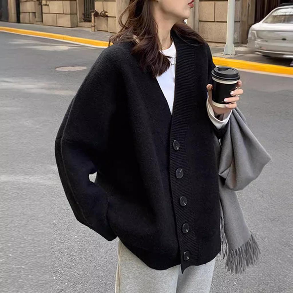 Retro Japanese Style Knit Cardigan for Women - 2024 Autumn/Winter Korean Loose Mid-Length Sweater Coat
