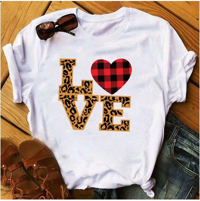 OUnisexs Shortsleeved Tshirt Fashionable Leopard Print Heart Print Base Shirt Women Clothes Graphic T Shirts