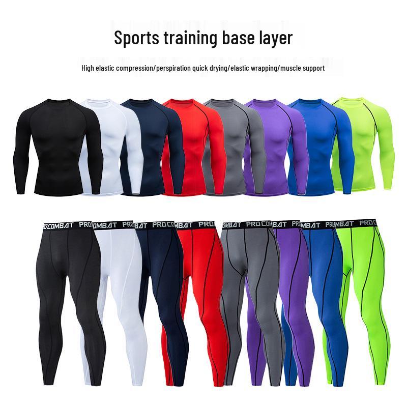 Men's Quick-Dry Sports Fitness Set: Breathable Long Sleeve Top & High Elastic Pants for Basketball, Running, Football & Training