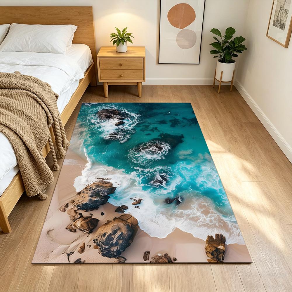 Ocean Waves Meeting Sand Non-Slip Home Carpet Design for Office Decor Living Room Gift