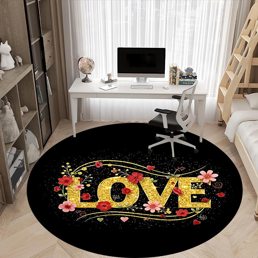 1pc Love Flowers Office Round Rug, Carpet for Office, Gaming, Lightweight Round Floor Mat yy260205024