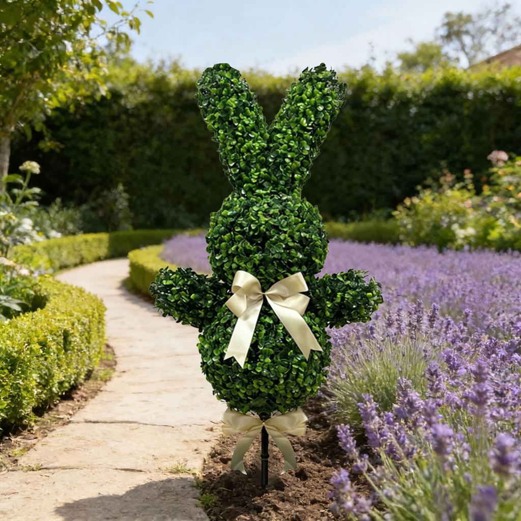 Artificial Bunny Shaped Topiary Tree Decorative Garden Stake Realistic Faux Plant Sculpture for Indoor Outdoor Use Easter Spring Decoration