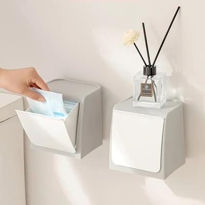 1 ks Plastové nástěnné úložné boxy Prachotěsný koupelnový organizér na vatové tyčinky, papírové kapesníky, kosmetiku, lepicí potřeby, malá šperkovnice