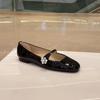French Leather Rhinestone One-button Mary Jane Shoes Women's Ballet Flats Pearl Single Shoes Ladyshoes