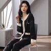 Women's Cotton Pajama Set: Long Sleeve Cardigan with Long Pants, Plus Size, Simple and Casual for Spring & Autumn.