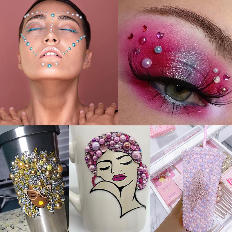 Nail Art Jewelry 7 Grid Plum Blossom Nail Art Pearl Abs Half-Sided Pearl Flat Bottom Diamond Nail Art Decoration