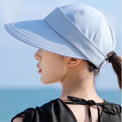 Afslappet Bredskygget Sommer Solhat til Kvinder UV-beskyttelse Foldbar Åben Top Hestehale Kasket Aftagelig Justerbar Strandkasket