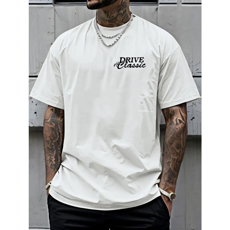 Men's Vintage Car Graphic & "DRIVE The Classic" Print Casual T-Shirt - Lightweight , Regular Fit, Machine Washable Summer Short Sleeve Tee