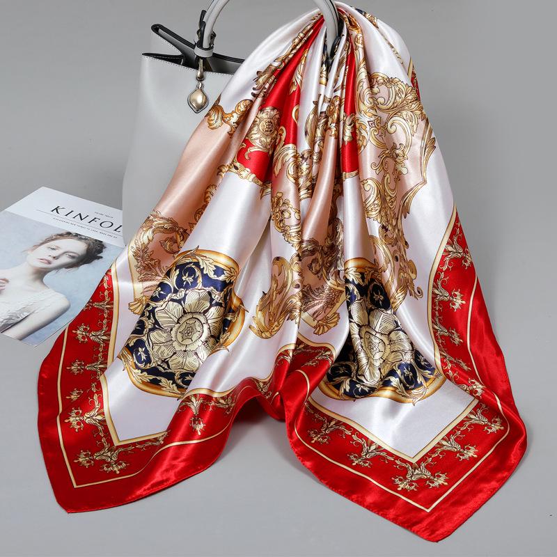 Foulard quadrato in seta stile influencer: Sciarpa da collo da donna alla moda, Sciarpa, Protezione solare, Garza stampata, Accessorio per abbigliamento professionale