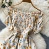 Floral Print Maxi Kleid Sommer Frauen Off Schultern Kurzarm Party Club Robe Femme Lange Kleider Urlaub