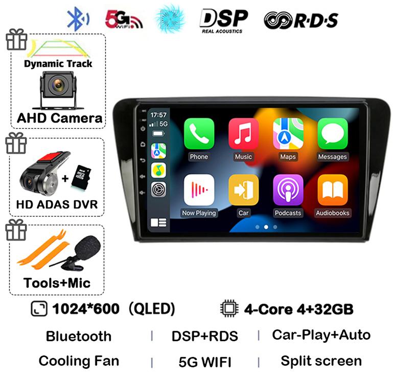 Android 14 Carplay Auto Car Radio For Volkswagen SKODA Octavia 3 A7 2013 2014 2015 2016 2017 2018 Multimedia Player Stereo GPS