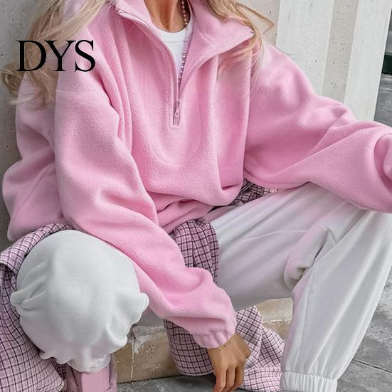 Lady Sweatshirt Women Solid Color Collared Sweatshirt, Loose Half Zipper Collar Pullover Top Top, Casual Sports Long Sleeve Outfits for Autumn Winter