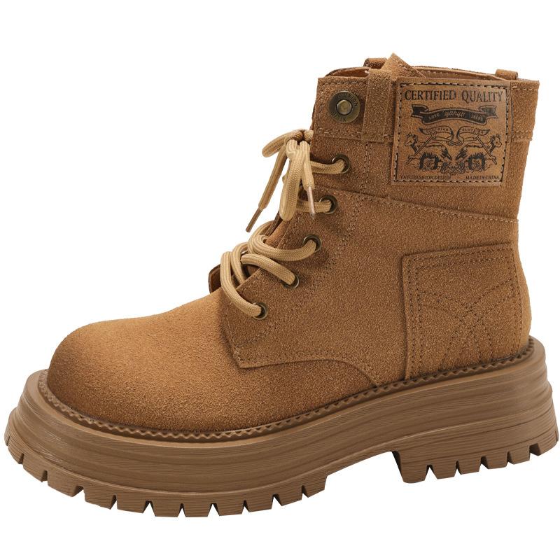 Retro British style thick-soled heightening Martin boots women's 2025 new summer high-end versatile big yellow boots short boots