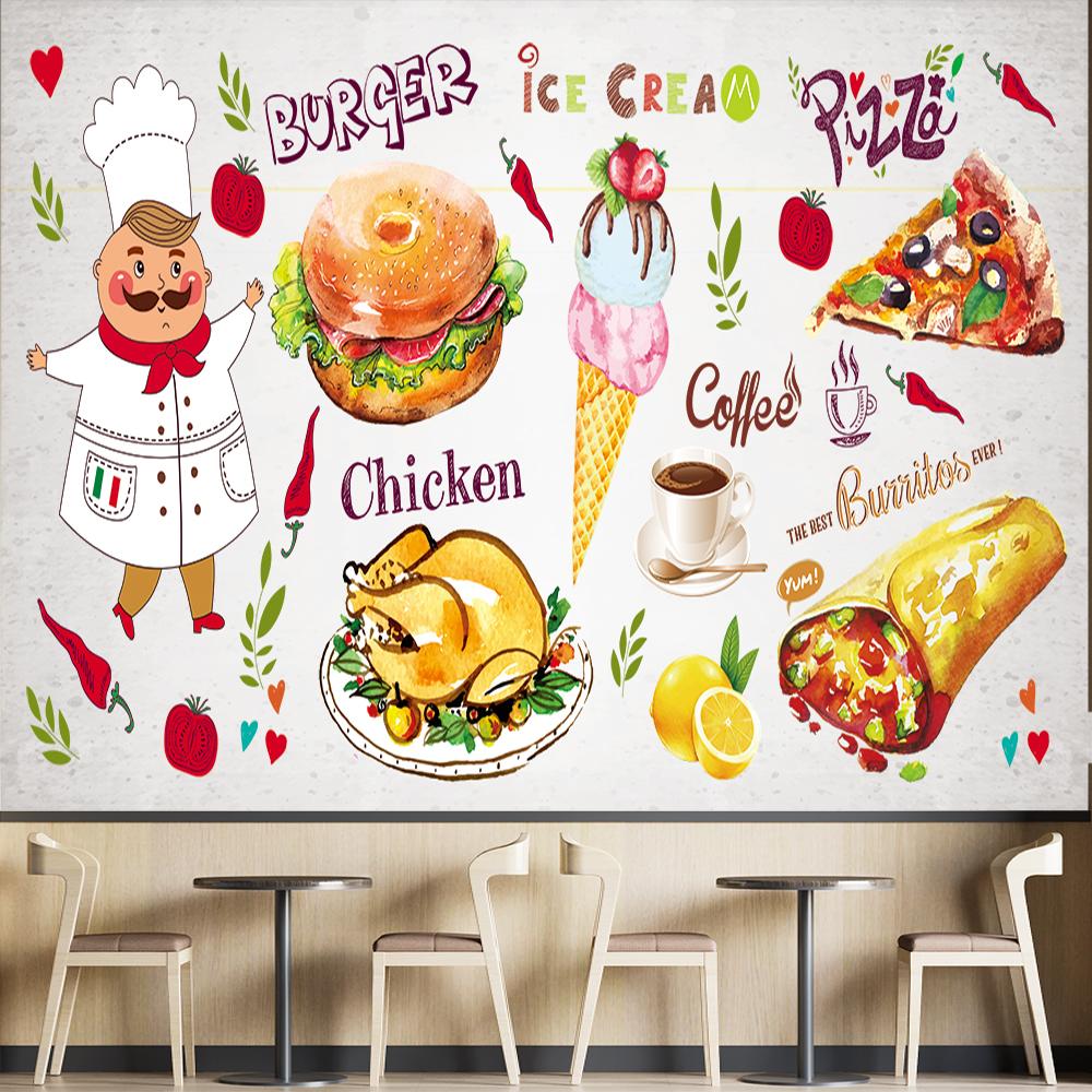 Burgers Wallpaper Restaurant Pizza Wall Mural Western Fast Food Snack Bar Hamburger Pizza Wall Paper