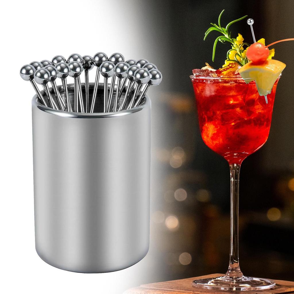 Cocktail Toothpicks with Holder Stainless Steel for Wedding Kitchen Sandwich